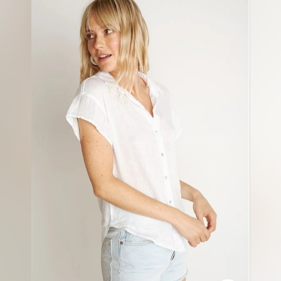 Bella Dahl Tops - Bella Dahl NEW White Linen Ruffled Short Sleeve Top Shirt Blouse Size Medium